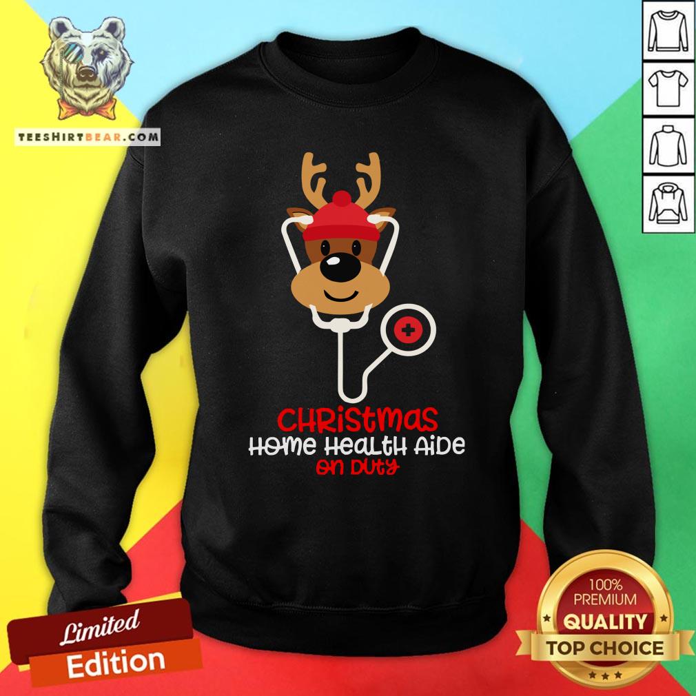 Top Christmas Home Health Aide On Duty Reindeer Nurse Sweatshirt - Design By Teeshirtbear.com Top Christmas Home Health Aide On Duty Reindeer Nurse Sweatshirt - Design By Teeshirtbear.com