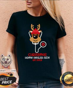 Top Christmas Home Health Aide On Duty Reindeer Nurse V- neck - Design By Teeshirtbear.com