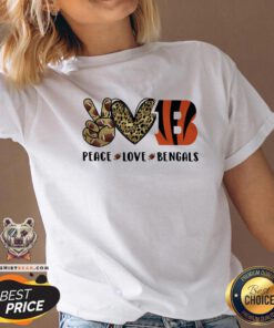 Top Peace Love Cincinnati Bengals Diamond V-neck - Design By Teeshirtbear.com
