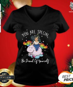 Awesome Chubby Girl And Unicorn You Are Special Be Proud Of Yourself V-neck - Design By Teeshirtbear.com