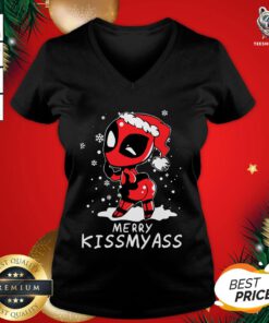 Awesome Santa Deadpool Merry Kiss My Ass Christmas V-neck - Design By Teeshirtbear.com