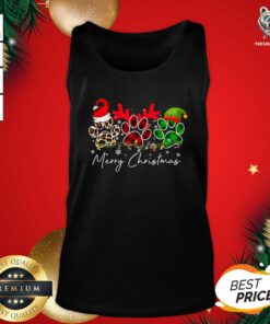 Cute Dog Paw Santa Reindeer Merry Christmas Tree Tank Top - Design By Teeshirtbear.com