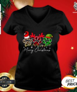 Cute Dog Paw Santa Reindeer Merry Christmas Tree V-neck - Design By Teeshirtbear.com