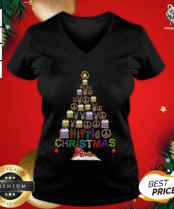 Cute Peace Hippie Bus Christmas V-neck - Design By Teeshirtbear.com