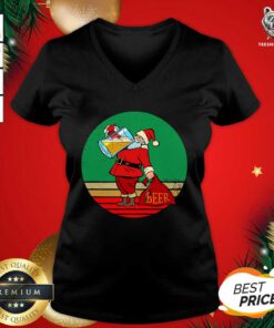 Santa Drinking Beer Matching Family Christmas V-neck - Design By Teeshirtbear.com