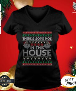 Funny Santa There’s Some Hos In This House Ugly Christmas V-neck- Design by T-shirtBear.com