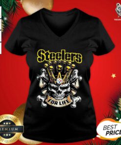 Skull Pittsburgh Steelers For Life V-neck - Design By Teeshirtbear.com