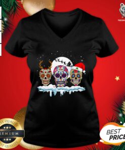 Funny Skulls Merry Christmas V-neck - Design By Teeshirtbear.com