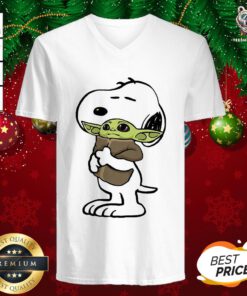 Funny Snoopy Hugging Baby Yoda V-neck - Design By Teeshirtbear.com