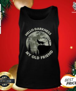 Funny Wolf In The Moon Hello Darkness My Old Friend Tank Top - Design By Teeshirtbear.com