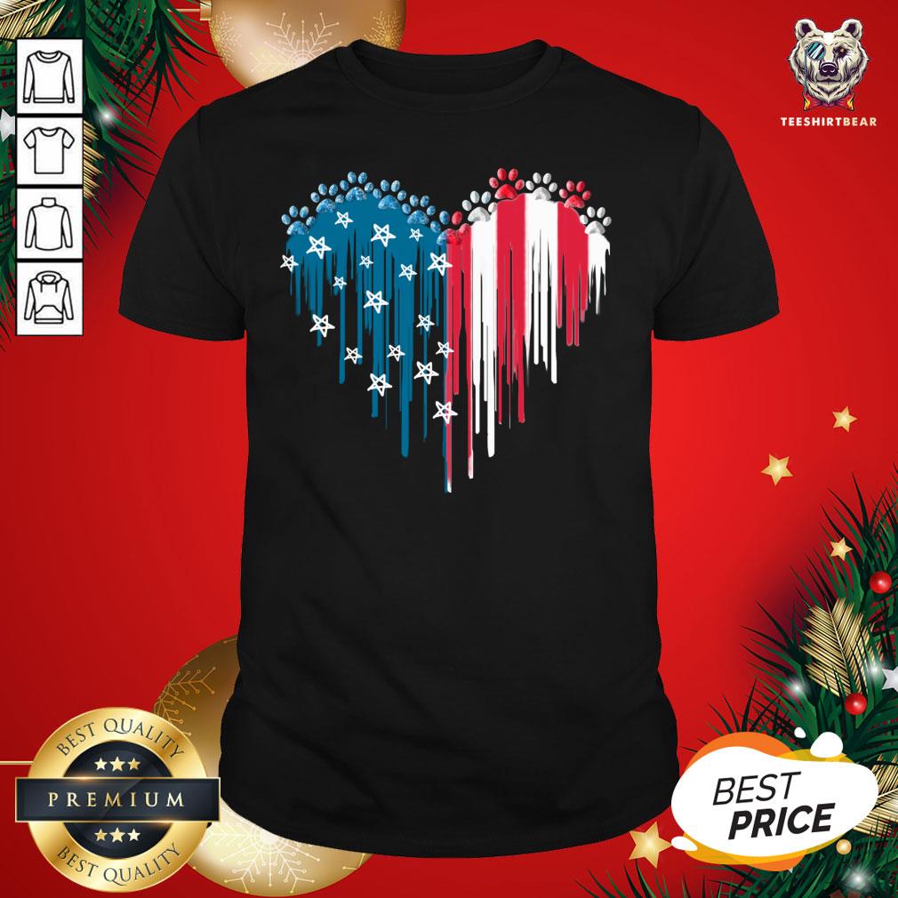 Good Dog Paw Heart American Flag Shirt - Design By Teeshirtbear.com