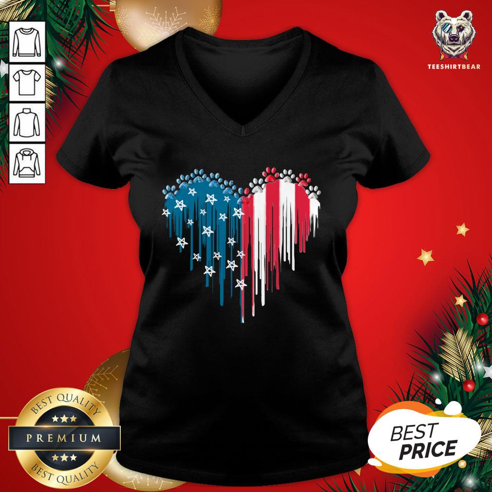 Good Dog Paw Heart American Flag V-neck - Design By Teeshirtbear.com Good Dog Paw Heart American Flag V-neck - Design By Teeshirtbear.com