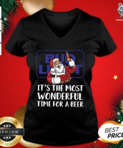 Happy Santa Claus Drink Bud Light It’s The Most Wonderful Time For A Beer Christmas V-neck - Design By Teeshirtbear.com