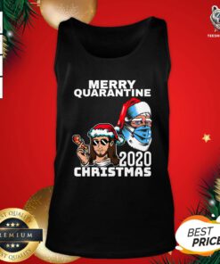 Happy Santa With Face Mask Merry Quarantine 2020 Christmas V-neck - Design By Teeshirtbear.com