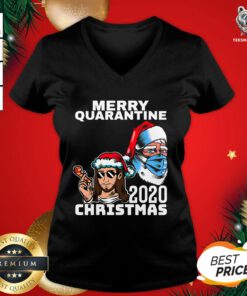 Happy Santa With Face Mask Merry Quarantine 2020 Christmas Tank Top - Design By Teeshirtbear.com