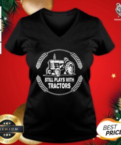 Happy Still Plays With Tractors V-neck - Design By Teeshirtbear.com
