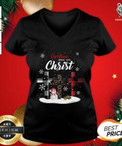 Hot Christmas Begins With Christ Sowman Jesus Christmas Ugly V-neck - Design By Teeshirtbear.com