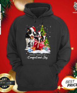 Cows Santa Good Tiding Of Comfort And Joy Merry Christmas Tree Gift Hoodie - Design By Teeshirtbear.com