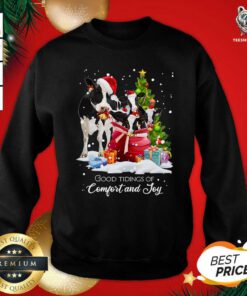 Cows Santa Good Tiding Of Comfort And Joy Merry Christmas Tree Gift Sweatshirt - Design By Teeshirtbear.com