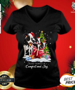Cows Santa Good Tiding Of Comfort And Joy Merry Christmas Tree Gift V-neck - Design By Teeshirtbear.com
