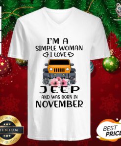 Hot I’m A Simple Woman I Love Jeep And Was Born In November V-neck - Design By Teeshirtbear.com