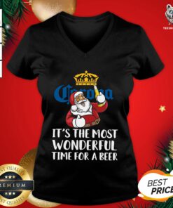 Hot Santa Claus Drink Corona Extra It’s The Most Wonderful Time For A Beer Christmas V-neck - Design By Teeshirtbear.com