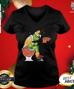 Hot The Grinch Pittsburgh Steelers Shit On Toilet Cleveland Browns And Other Teams Christmas V-neck - Design By Teeshirtbear.com