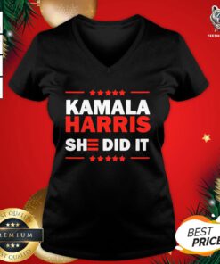 Nice Biden Harris 2020 Kamala Harris She Did It 2021 V-neck - Design By Teeshirtbear.com