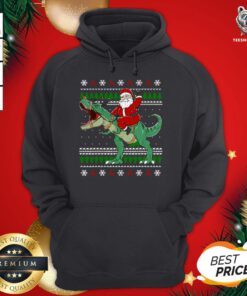 Nice Dinosaur T Rex Santa Ride Funny Ugly Christmas Hoodie- Design by T-shirtBear.com
