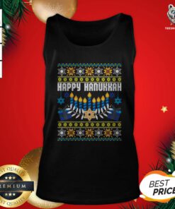 Nice Happy Hanukkah Jew Menorah Jewish Ugly Christmas Tank Top- Design by T-shirtBear.com