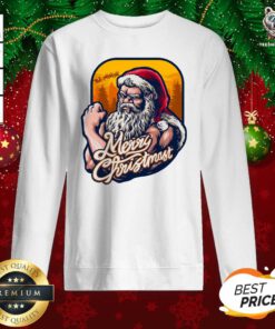Nice Xmas Strong Cool Santa Claus Merry Christmas With Background Tree Sweatshirt - Design By Teeshirtbear.com