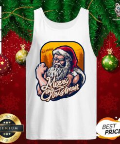 Nice Xmas Strong Cool Santa Claus Merry Christmas With Background Tree Tank Top - Design By Teeshirtbear.com