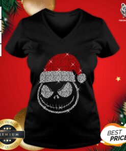 Official Face Jack Skellington Santa Christmas V-neck - Design By Teeshirtbear.com