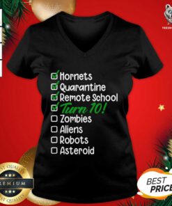 Hornets Quarantine Remote School Zombie Aliens Robots 10th Birthday V-neck - Design By Teeshirtbear.com