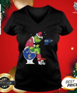 Official The Grinch San Francisco 49ers Shit On Toilet Los Angeles Rams And Other Teams Christmas V-neck - Design By Teeshirtbear.com