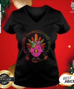 Official Unicorn Turkey Thanksgiving Sparkles V-neck- Design by T-shirtBear.com