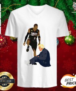Original Allen Iverson Steps Over Donald Trump Funny V-neck - Design By Teeshirtbear.com