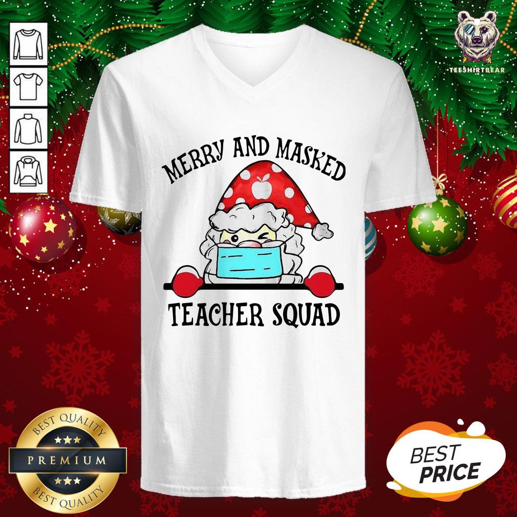 Original Merry And Masked Teacher Squad V-neck - Design By Teeshirtbear.com Original Merry And Masked Teacher Squad V-neck - Design By Teeshirtbear.com