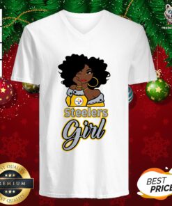 Premium Black Girl Pittsburgh Steelers Girl V-neck - Design By Teeshirtbear.com