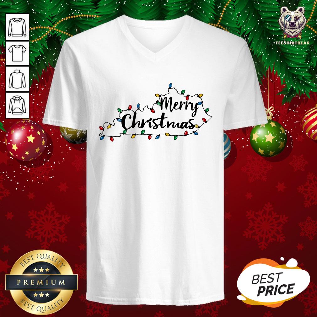 Premium Kentucky Merry Christmas Light V-neck - Design By Teeshirtbear.com Premium Kentucky Merry Christmas Light V-neck - Design By Teeshirtbear.com