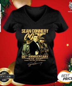 Premium Sean Connery 007 90th Anniversary 1930 2020 Signature V-neck - Design By Teeshirtbear.com