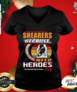 Premium Shearers Because Hairdressers Need Heroes Too V-neck - Design By Teeshirtbear.com