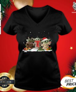 Pretty Baby Yoda Christmas V-neck - Design By Teeshirtbear.com
