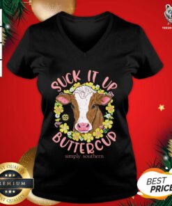 Pretty Cow Suck It Up Buttercup Simply Southern V-neck - Design By Teeshirtbear.com