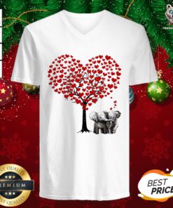 Pretty Elephant Heart Tree V-neck - Design By Teeshirtbear.com