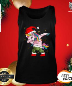 Pretty Santa Unicorn Dabbing Merry Christmas Tank Top - Design By Teeshirtbear.com
