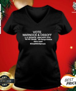 Pretty We Win Georgia We Change America Vote Warnock And Ossoff V-neck - Design By Teeshirtbear.com