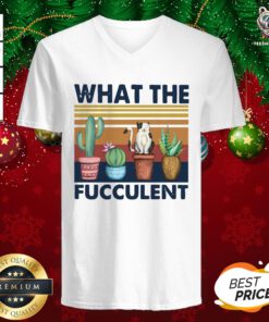 Pretty What The Fucculent Cat Vintage Retro V-neck - Design By Teeshirtbear.com
