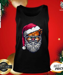 Pretty Xmas Wildcat Santa Claus Christmas Wearing Glasses Tank Top - Design By Teeshirtbear.com