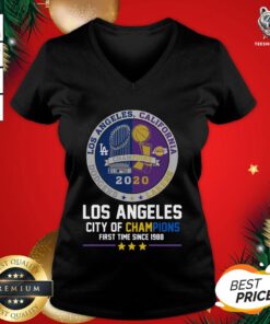 Top Los Angeles California Lakers Dodgers Los Angeles City Of Champions First Time Since 1988 V-neck - Design By Teeshirtbear.com